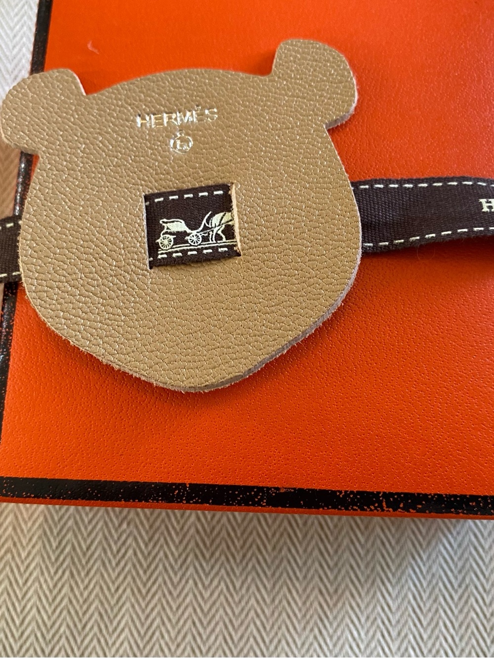 🛍️Hermès Authentic & Rare Petit H Beige Leather Teddy Bear